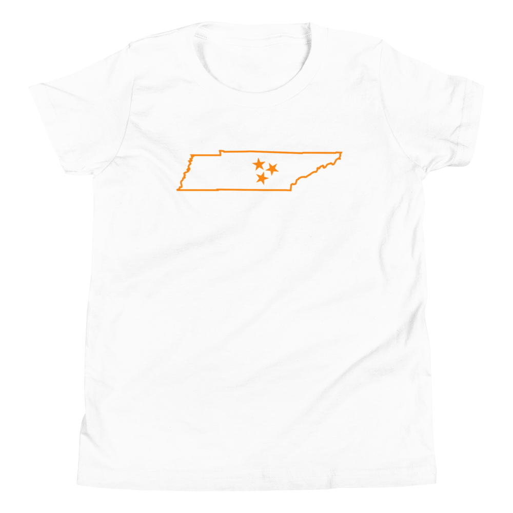 Youth T-Shirt Tennessee Outline With Back Number – White
